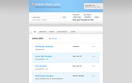 UrbanMedJobs website screenshot